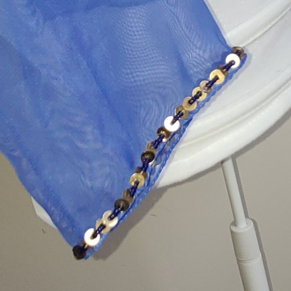 Royal Blue Sheer Shrug w/ Gold Sequins Trim - Picture 3 of 3